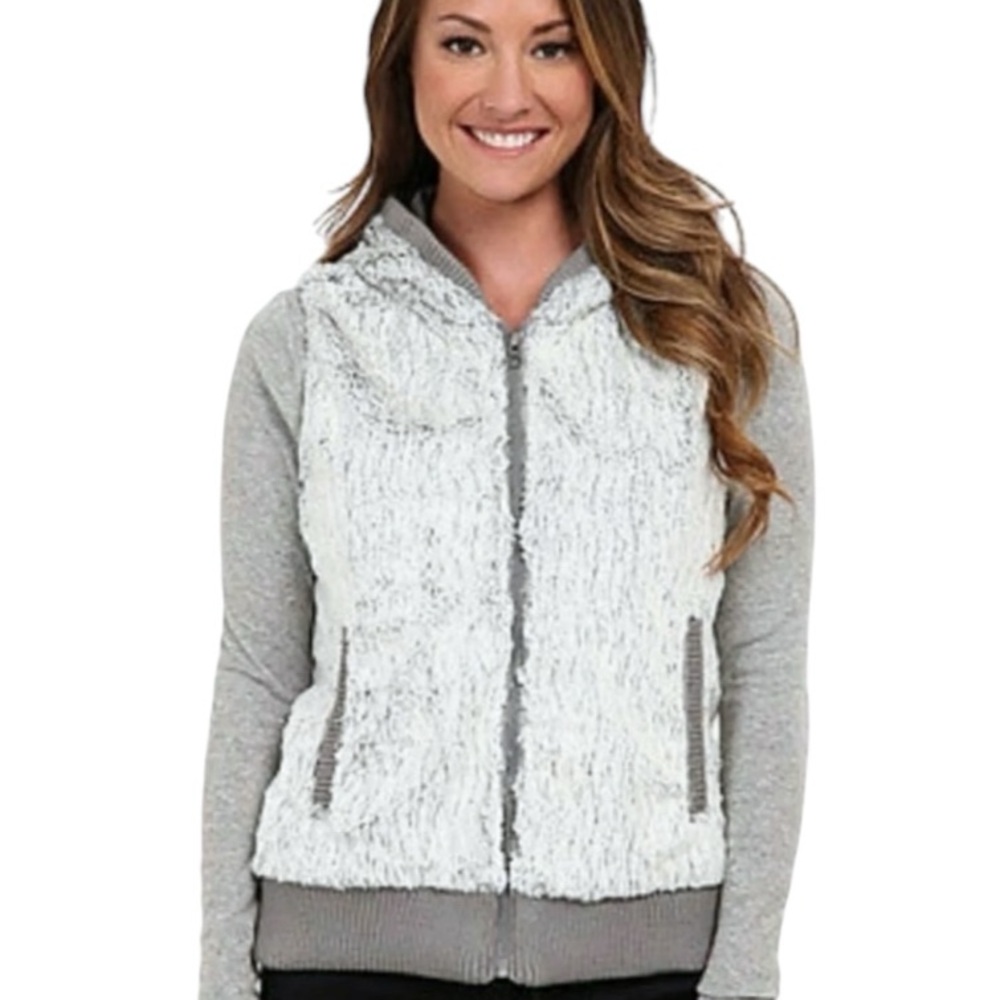 Patagonia Gray and White furry Fleece Vest